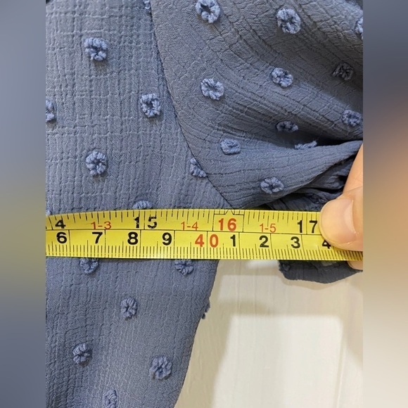 Women's Blue Swiss Dot Dress Knee Length Short Ruffle Sleeve Size M - Picture 5 of 7